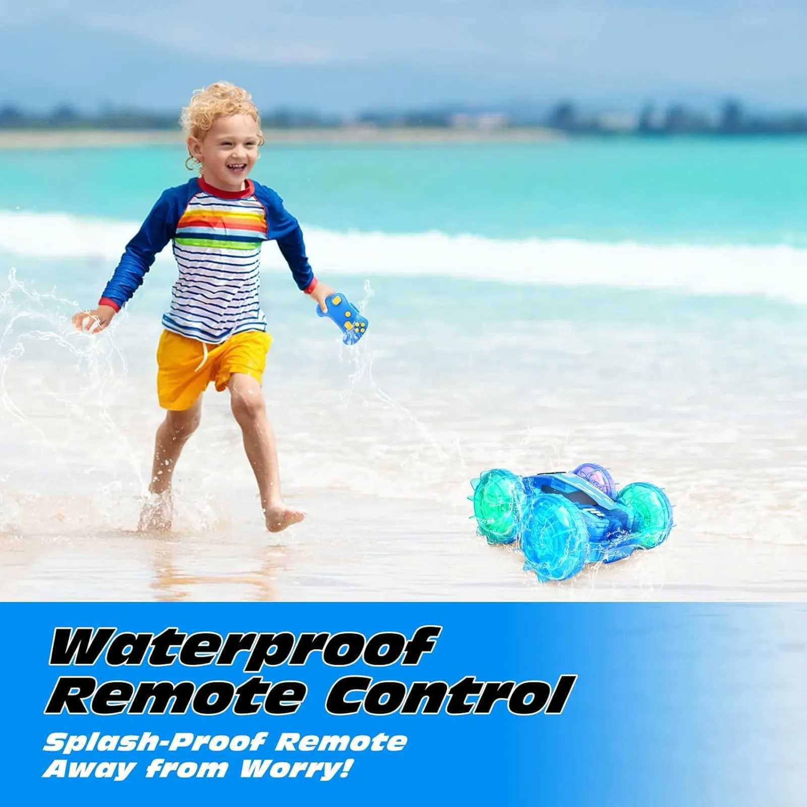Amphibious Remote Control Car for Kids4WD Cars Waterproof Remote2.4GHz RC Boat with LED Lights60 Min of Play Free shipping