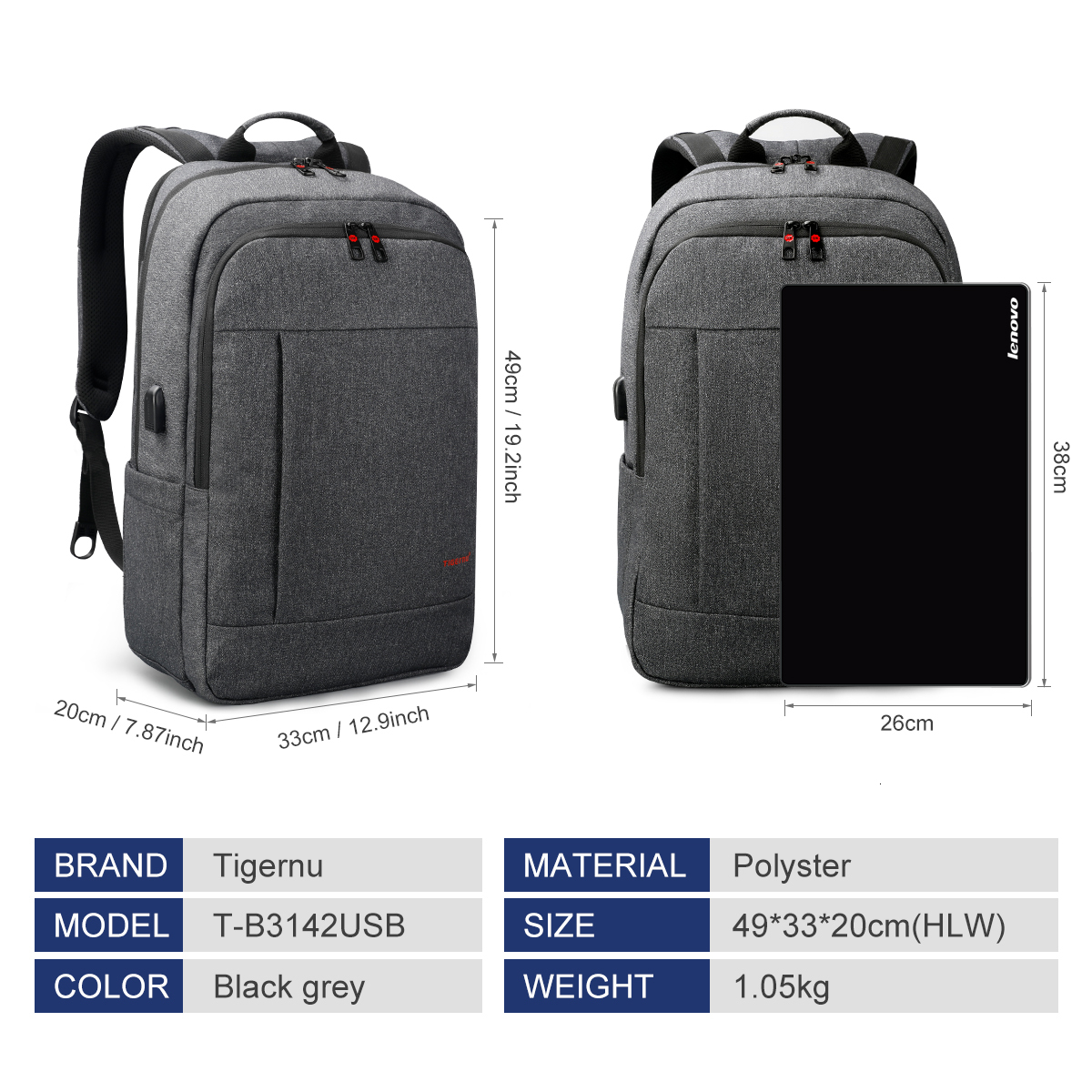 Tigernu Anti-theft USB Charging 15.6-17inch Laptop Backpack Women Backpack Mochila School Backpack Bag Casual Female Laptop Bag