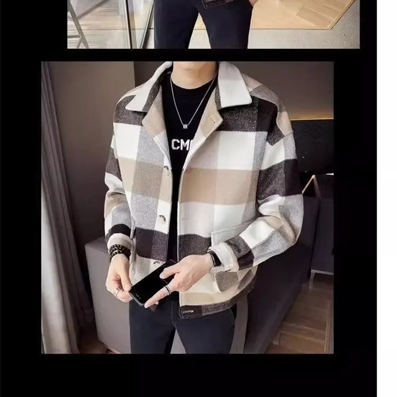 Woolenovercoat Mens Tailored Fashion Korean Loose Flat Jacket Casual Scene Fashion Youth Fashion Coat 240902