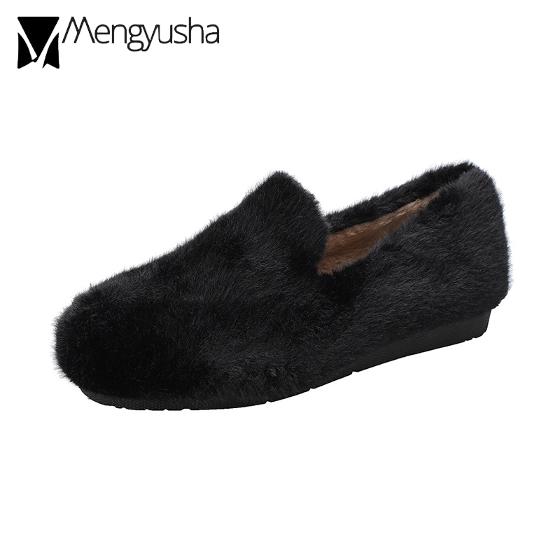 fur winter 2024 rabbit 4dba7 flats women cotton padded moccasins shoes female slip on loafers warm furry creepers big size 42 43 ry