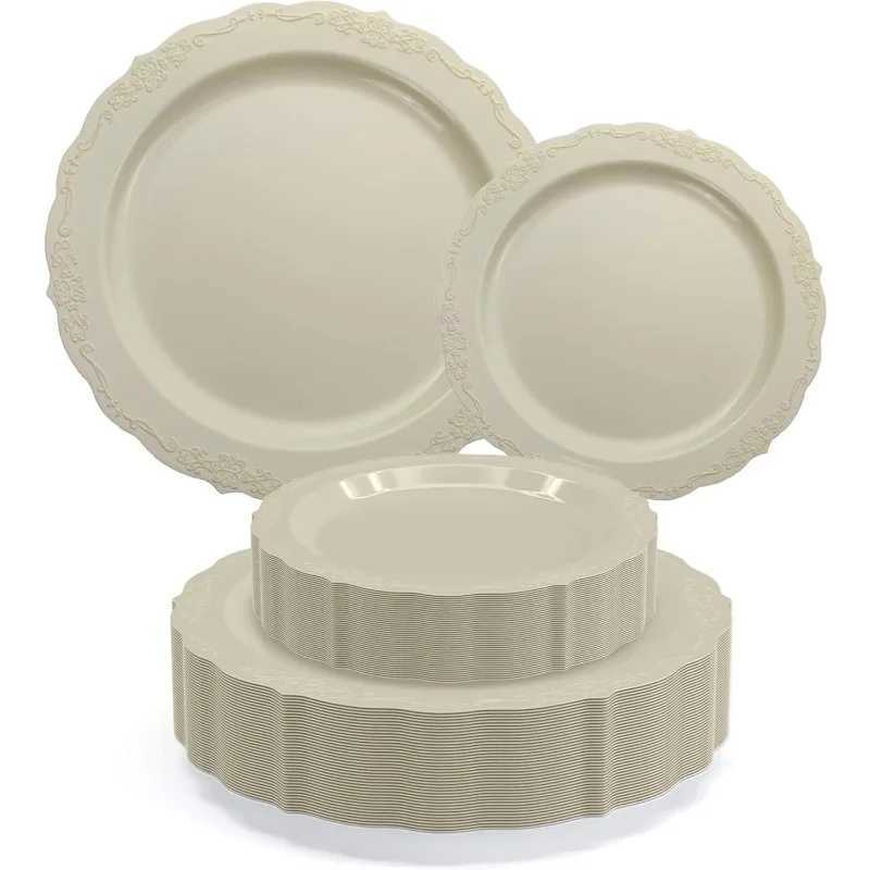 Plastic Plates 80 Piece Disposable Plates Set For 40 Guests 40 X 7.5 inch Dessert Plates 40 X 10.25 Inch Plastic Y240902