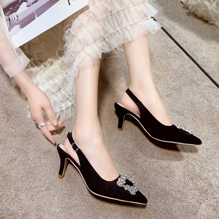 Soft Leather Heels Shoes Woman Pointed Toe Non-slip Brand Women Pumps Fashion Ladies Rhinestone High Heels Shoesjm87