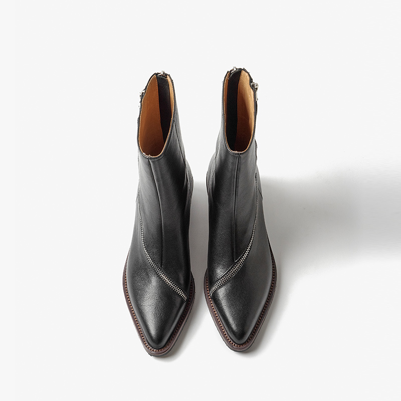 Morden BeauToday Ankle Boots Women Calfskin Leather Pointed Toe Winding Zipper Decor Ladies Block Heel Shoes Handmade 06117 af64