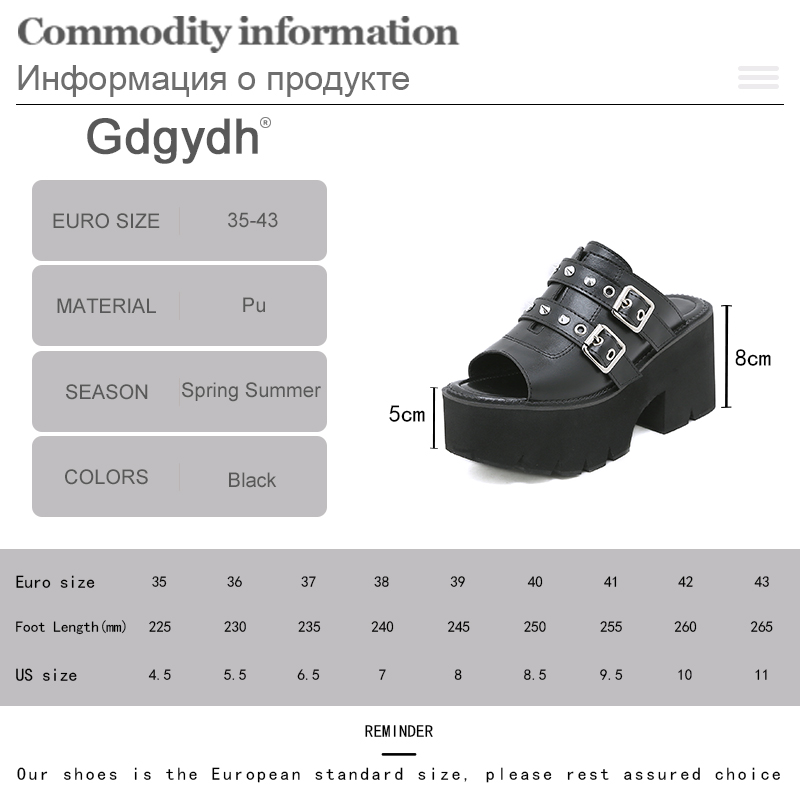 High Chunky Heels Sandals for Women Open Toe Heels Cute Slip-on Mule Shoes Slingbacks Belt Buckle Black Leather Plus Size