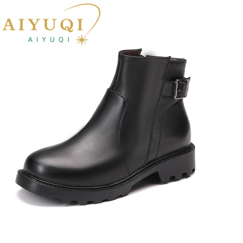 AIYUQI Ankle Boots Women Genuine Leather 2024 New Thickened Wool Women Winter Boots Large Size Women's Booties