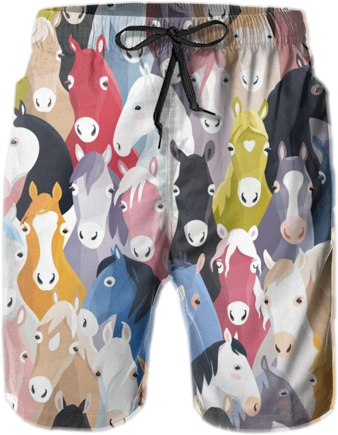 Mens Shorts 3D Printed Pattern Colorful Horse Swim Trunks Quick Dry Print Beach Board Swimwear
