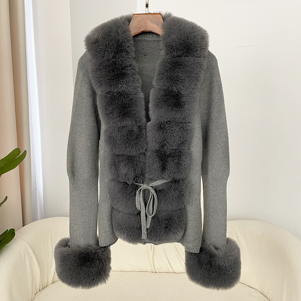 Women's Faux Fur knitted autumn and winter sweaters womens Artificial fox fur coats knitted cardigans woolen sweaters 240826