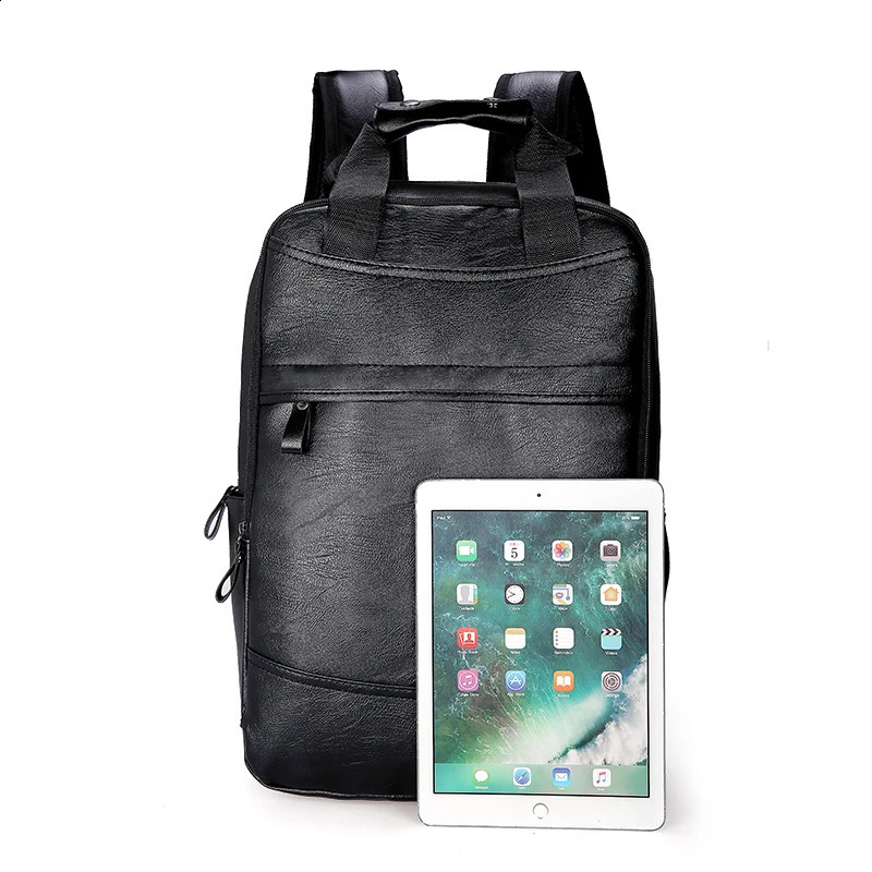 16.5inch Rucksack Men Backpack PU Leather Bagpack Large Laptop Backpacks Male Mochilas Casual Schoolbag For s 240902