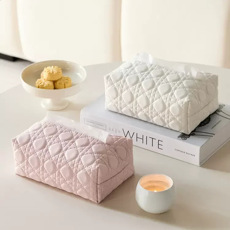 Leather Tissue Box Cream Style Tissue Box Living Room High-end Light Bedroom Coffee Table Paper Drawer Tissue Storage Box 240902