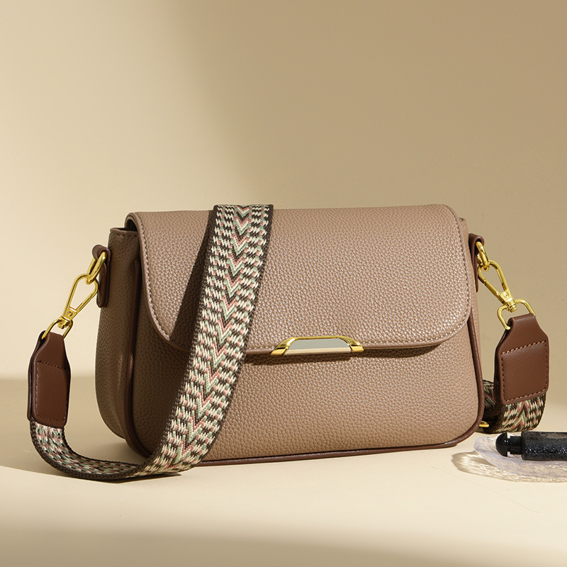 2024 minimalist and popular cowhide patterned flap small square with double strap diagonal cross single shoulder bag, giving mother genuine leather wo