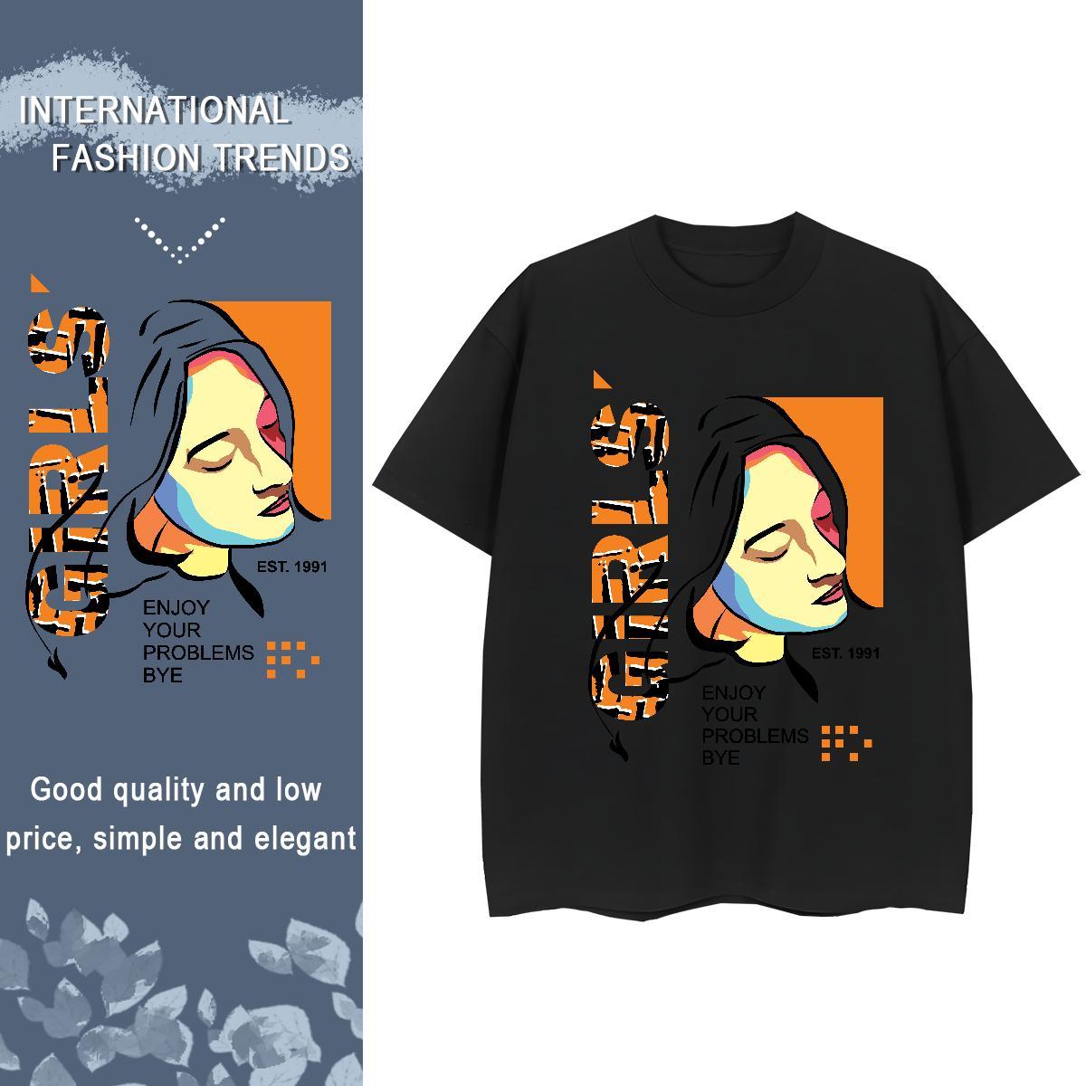 2024 Casual T shirt 230g Pure Cotton Comfortable Street Casual portrait Womens Tshirts High quality Graphic Tees Shirts