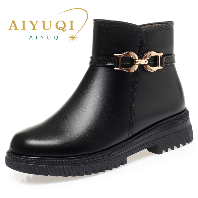 Winter AIYUQI Shoes Non-slip Large Size 41 42 43 Women's Snow Genuine Leather Warm Wool Mother Boots Women 8078