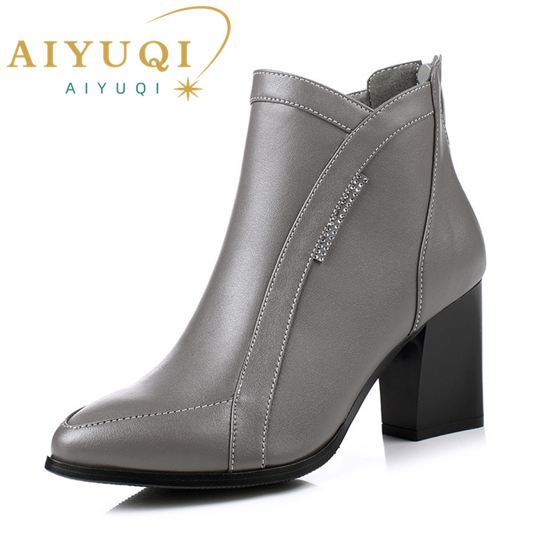 AIYUQI Women Boots Genuine Leather high heeled Shoes female boots fashion casual snow winter boots female High Quality