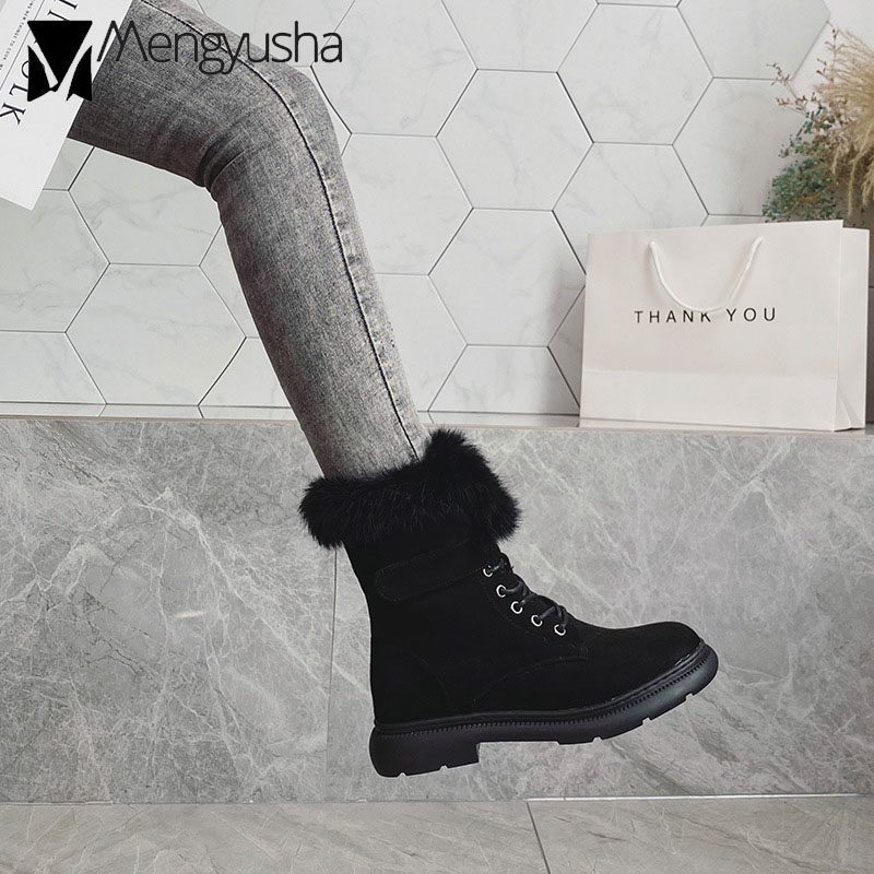 rabbit fur 2023 snow boots women suede leather thicken plush winter booties cotton shoes woman furry ankle botas big size 43 23ae ry