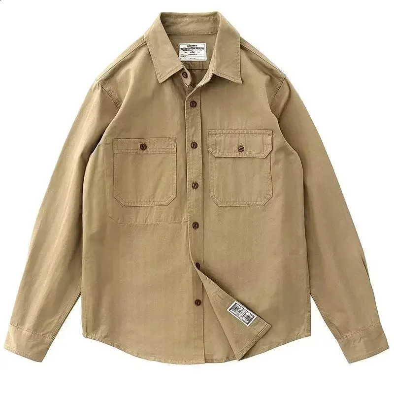 Long Sleeve Working Shirt For Men Casual Loose Fit Jacket Vintage Style Solid Color Simple Spring Autumn Season 240902