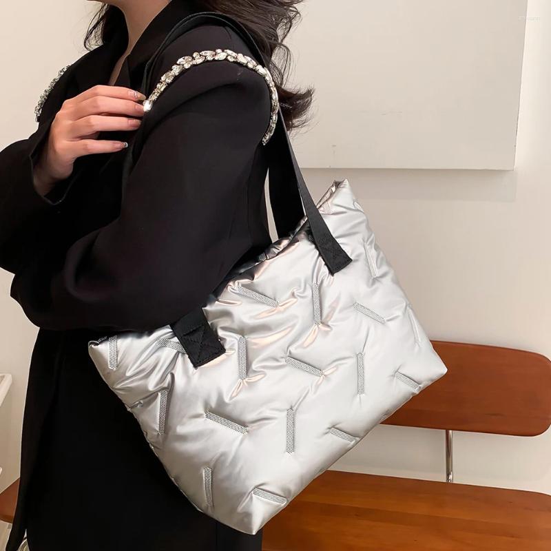Free Shipping Totes Women Tote Handbag Large Capacity Puffer Casual Bag Solid Color Soft Lightweight Shiny For Female Outdoor Shopping