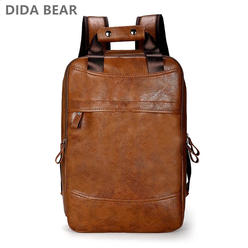 16.5inch Rucksack Men Backpack PU Leather Bagpack Large Laptop Backpacks Male Mochilas Casual Schoolbag For s 240902