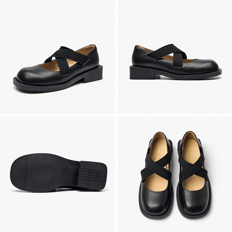 Flat BeauToday Shoes Women Sheepskin Cross-Tied Elastic Band Square Toe Solid Color New Spring Retro Ladies Slip-on Handmade 28476 b077