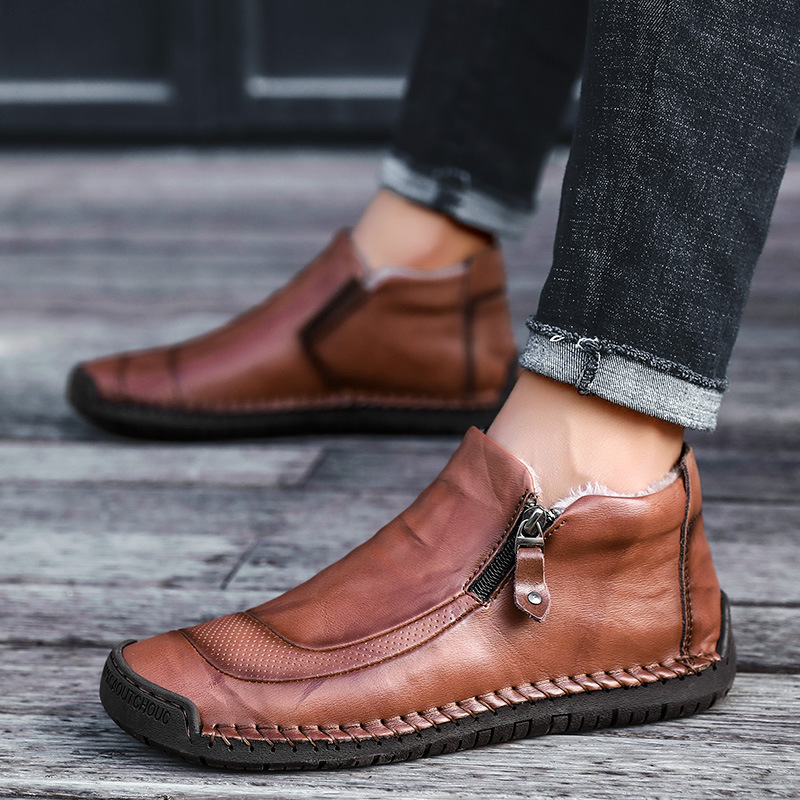 Male Split Leather Outdoor For Snow Dress Ankle Boots Warm Short Plush Fur Winter Men Warming Shoes df2e