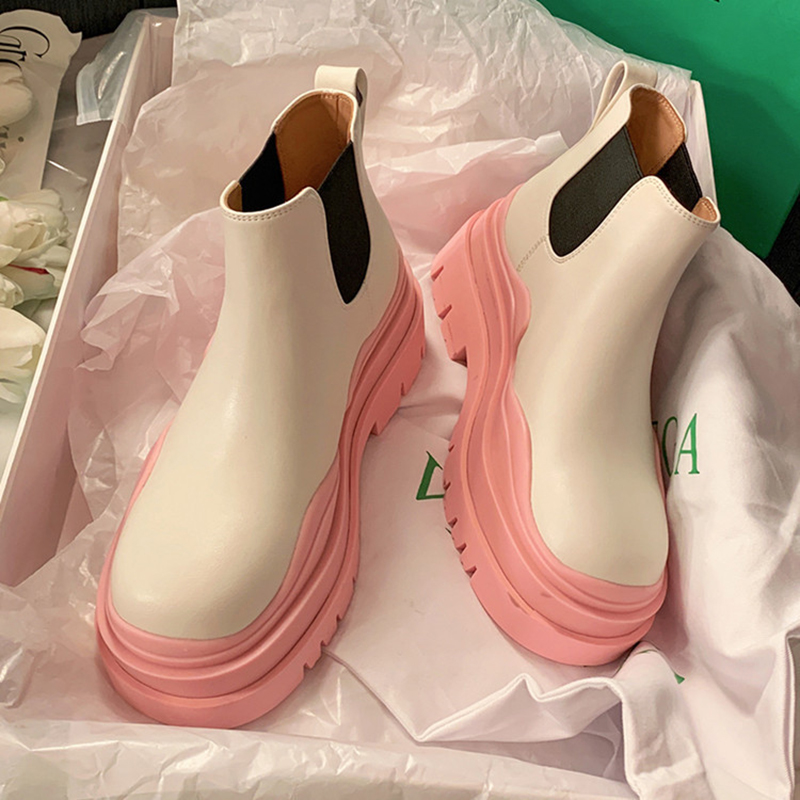 green/pink platform winter boots women round toe high heels ankle booties 2022 new designer candy color leather botas mujer
