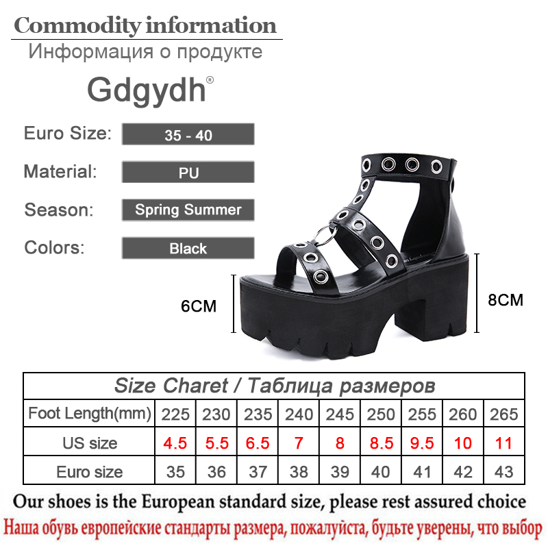 Black Punk Gothic Platform Sandals Open Toe Buckle Strappy Women Summer Shoes Sexy Rivets Thick Heels Footwear Drop Ship