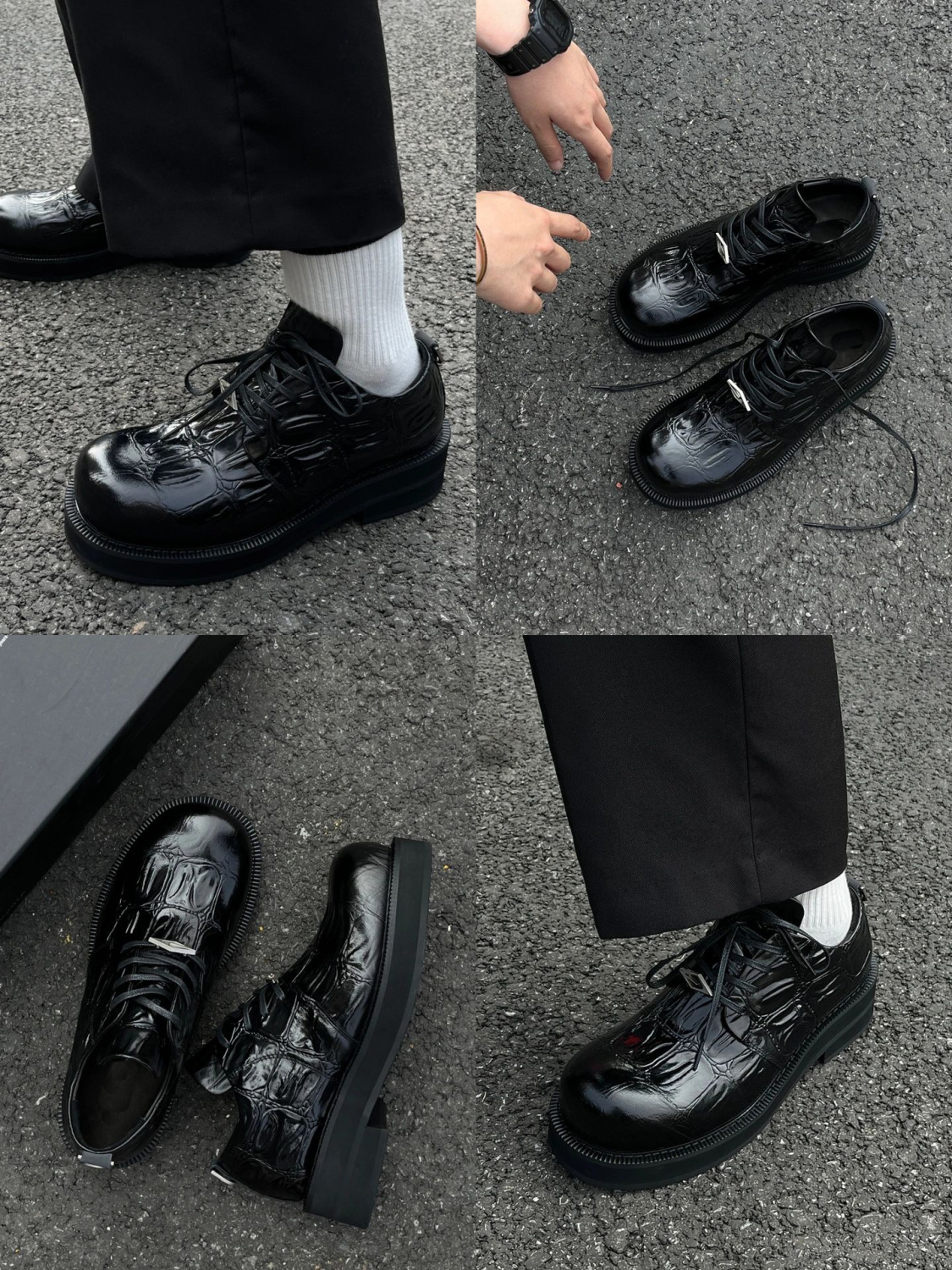 39a02 British Men's Style Modern Thick Bottom Stone pattern Casual Soft Leather Oxfords Man Big Head Heightened Wedge Shoes Flatforms