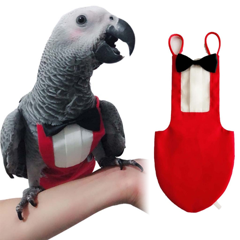 Bird Diaper Flight Suite Protective Parrot Nappies with Waterproof Inner Layer Urine Wet Suit with Bowtie for Birds B03E