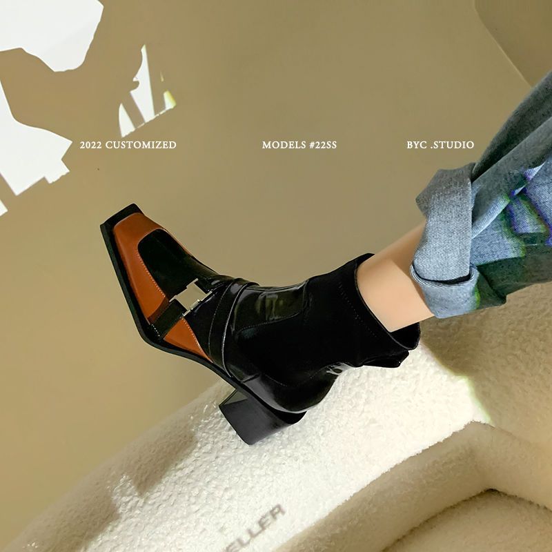 Leather Women's Genuine 2022 Autumn Winter Trend Thick-soled Women Ankle All-match Boots Ladies Black 0a60