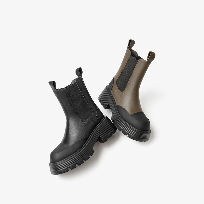 Boots BeauToday Women Genuine Cow Leather Elastic Band Round Toe Thick Sole Ladies Platform Shoes Handmade A03A24 cddb