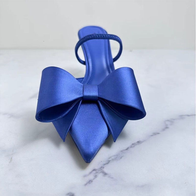 2024 New Blue Women's Sandals Fashion Bow High Heels Sexy Pointed Designer Women's Shoes
