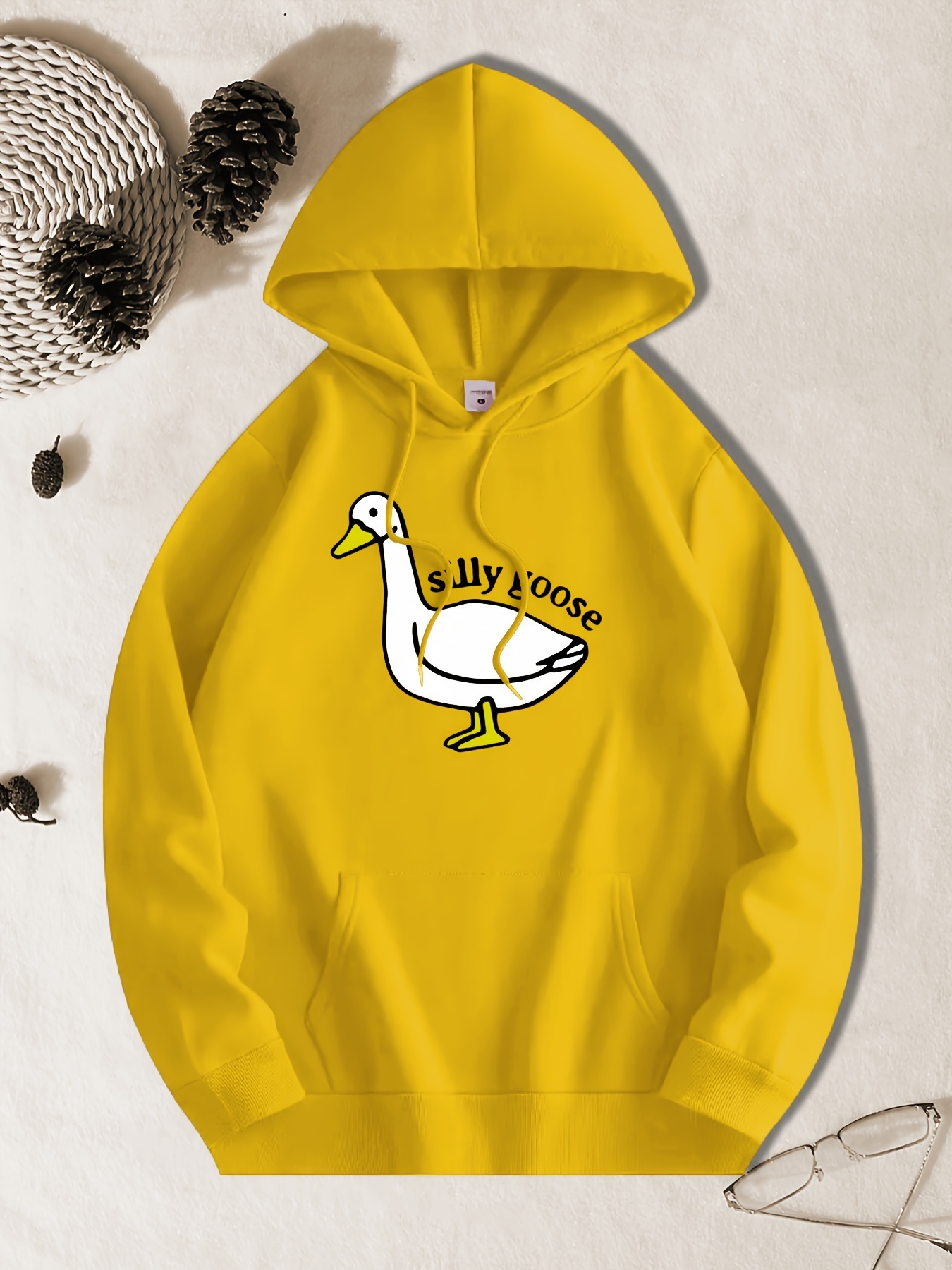 Funny Goose Pattern Print, Men's Casual Hooded Sweatshirt, Trendy Comfortable Fashionable American Street Style Sport Hoodie For Daily Wear