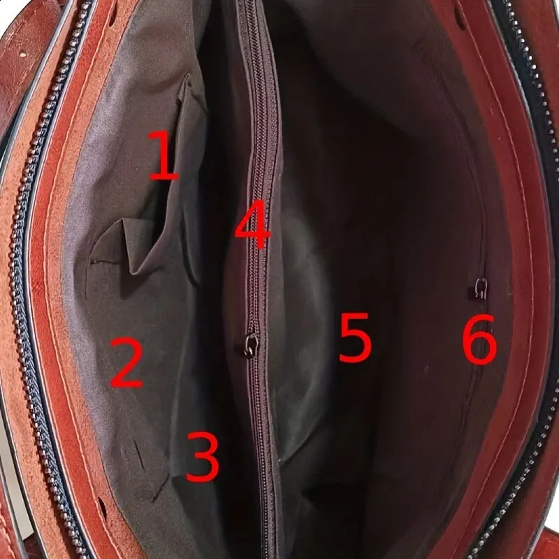 Women Handbags Tote Bag Soft PU Leather Retro Large Capacity Multipocket Casual Shoulder Crossbody Mothers y240902