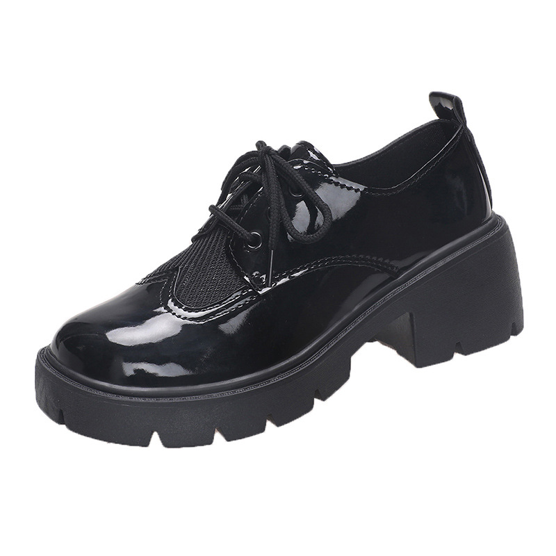 black/white leather brogue japanned 089dc woman lace up air-mesh patchwork platform flats designer lolita derby shoes mules 4240
