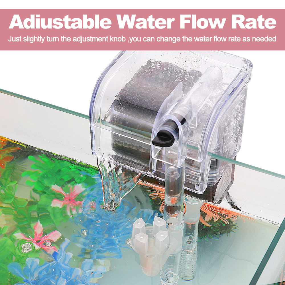 Fish Tank Filter Wall-mounted Waterfall External Filter Fish Tank Oxygen Pump with 2 Filter Cotton for 5~10 Gallon Aquariums