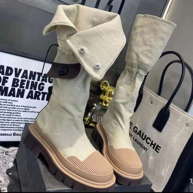 Women Platform Denim Knee High Winter 2023 Designer New Flats Goth Motorcycle Boots Casual Shoes Snow Botas