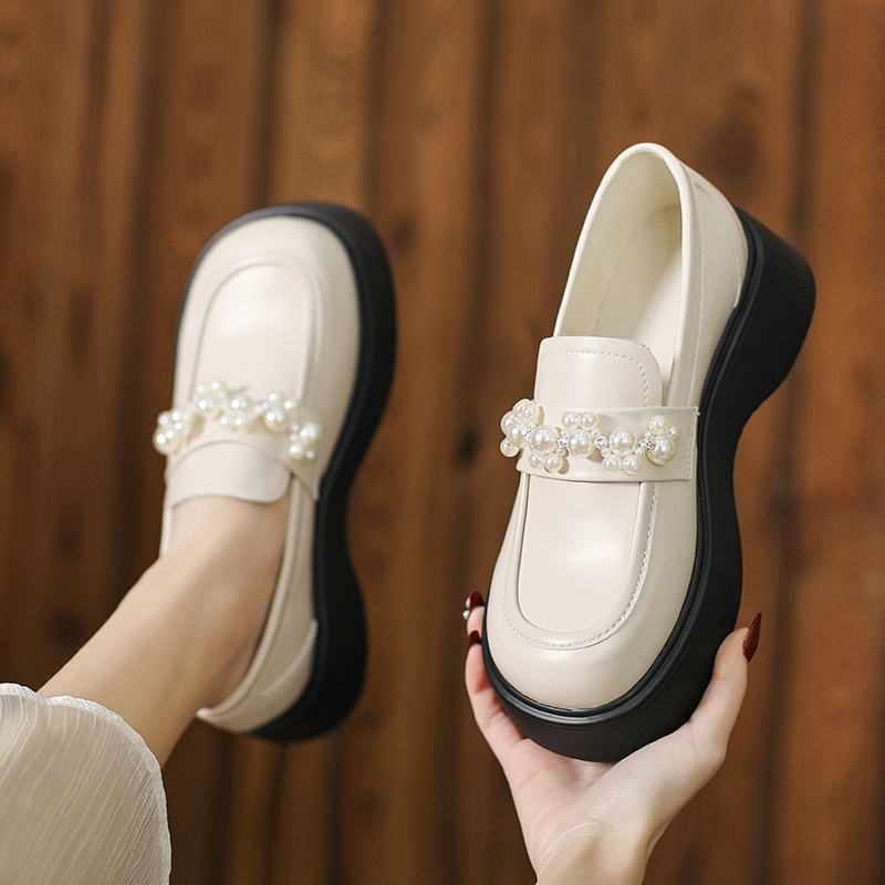 2025 NEW Loafers AIYUQI Ladies Spring New Round Toe Slip On British Style Retro Pearl Platform Shoes Women b