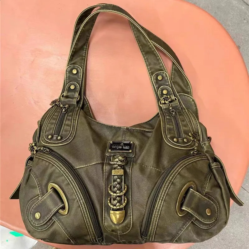 JIAERDI Retro Brown Y2k Handbag Womens Retro Subculture Leather Large Capacity Shoulder Bag Harajuku Womens Fashion Handbag 240902