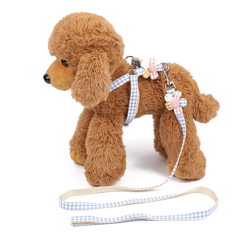 Small Dog Harness and Leash Set,Flower Decoration Adjustable Pet Chest Belt Quick-Release Buckle,Step-in Harness for Puppy & Cat