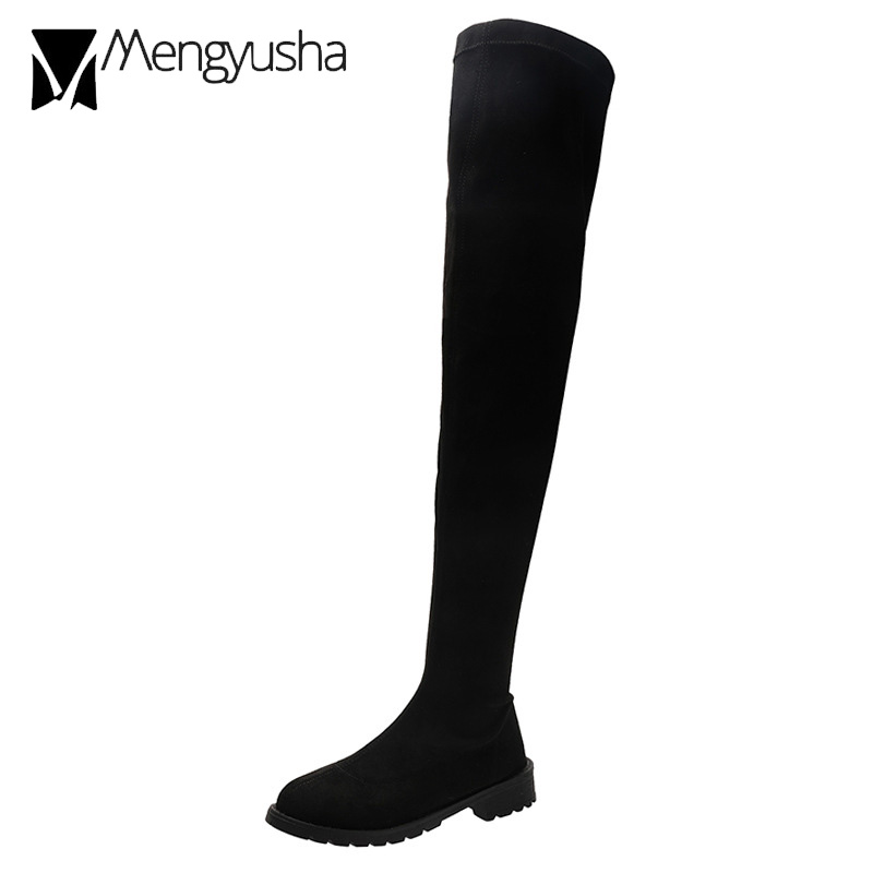 over the leather/suede knee boots women autumn winter low heel thigh high booties 35-43 big size long slim stovepipe botas 146b