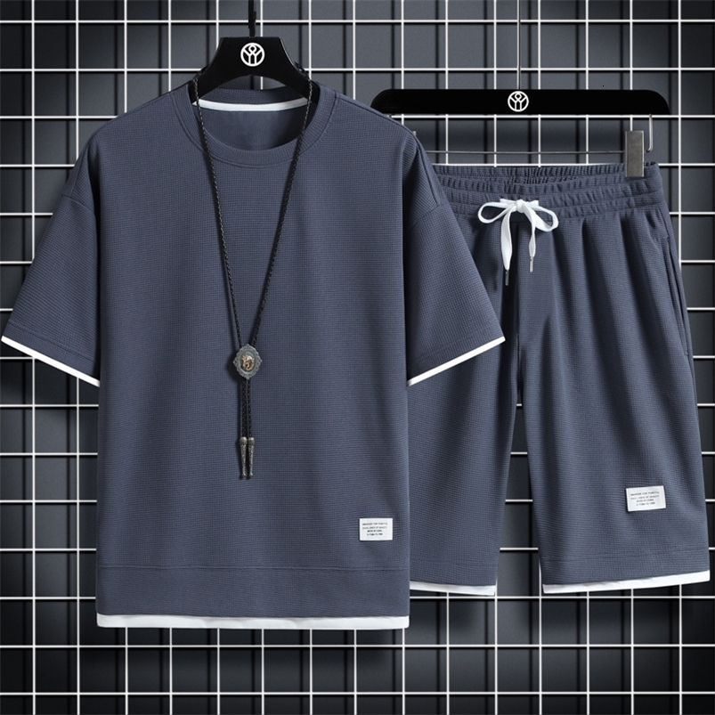 Mens Mesh Tshirt Sweatpants Suit Summer Fashion Casual Shortsleeved Sportswear Outdoor Street Twopiece Set S3XL y240830