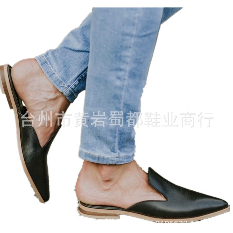 Leather Women Low Heel Slippers Fashion Mule Shoes Pointed Toe Slides Patchwork Sandal Ladies atos Mujer 2020 ert5 9eae