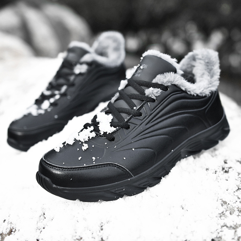 Winter Cotton Plush Casual Leather Warm Lace Up Black Men Sneakers Desinger Shoes atos De Hombre Plus Size 47 045f