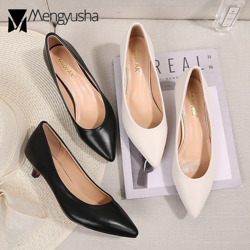 Shoes 8ed20 Spring Ladies 2023 Office Delicate Woman Plus Size 42/43 Thin High Heels Solid Leather Small Heeled New Nude Dress Pumps