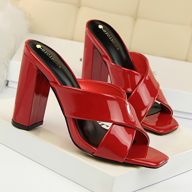 2019 Fashion Summer Ultra High Heels Slip Ladies Casual Sandals Women's 9.5cm Square Heel Slippers tyh6 1eb8