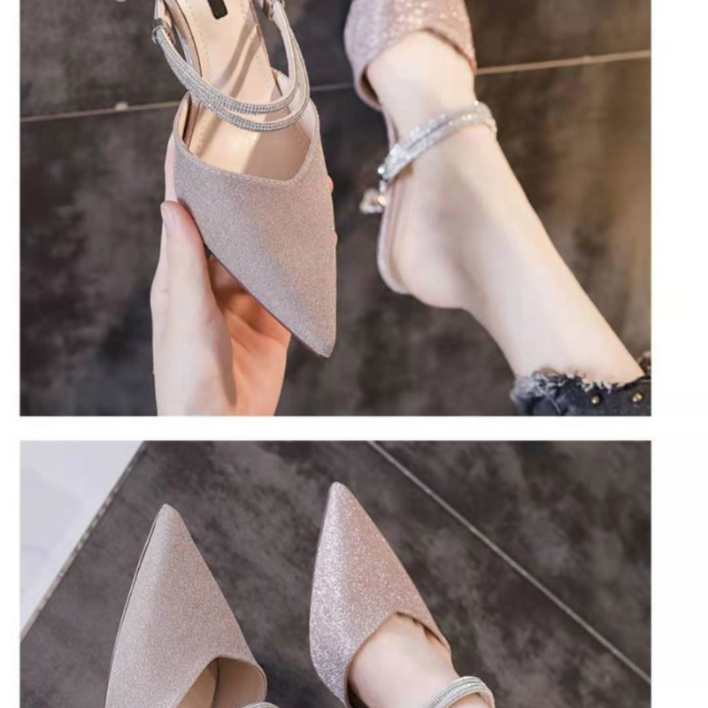 2025 new Toe-Covered Women's Pumps High Heels 2023 new Spring Summer Two-Way Pointed Toe Outer Wear Half Slippers Fashion Sandals 5f5a