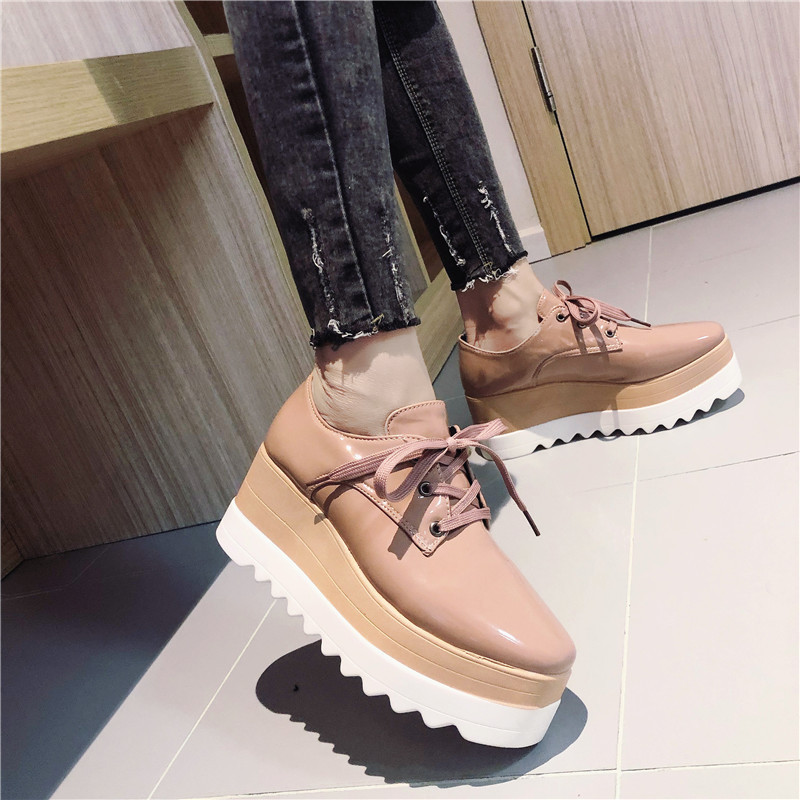 2025 NEW Fashion New Lace Up Platform PU Leather Women s Casual Height Increase cm Ladies Shoes British Style Women Pumps ffba