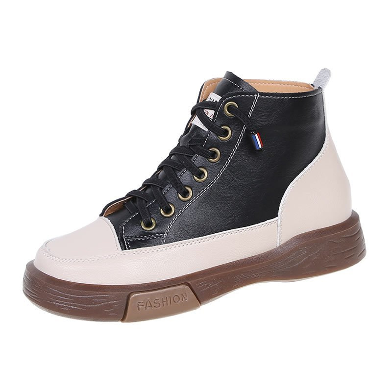 2025 new New Leather Boots for Women High Top Designer Shoes Flat Casual Sneakers Quality Platform Ankle Booties atos De Mujer af77 Platm