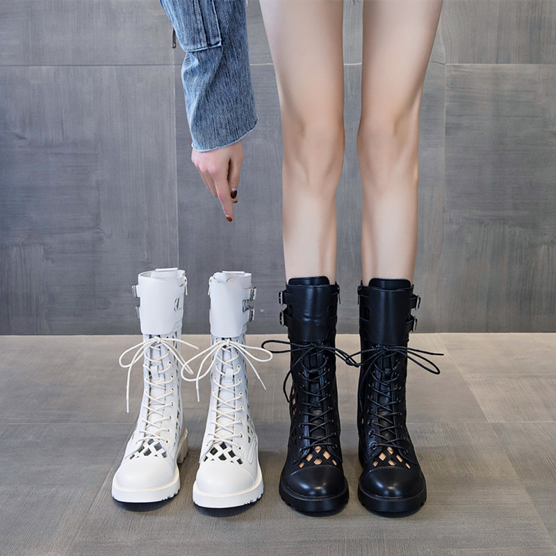 Women's AIYUQI Summer Shoes Hollow Fashion Large Size Marton Ladies Mesh New Mid-heel Cool Boots For Women 5347