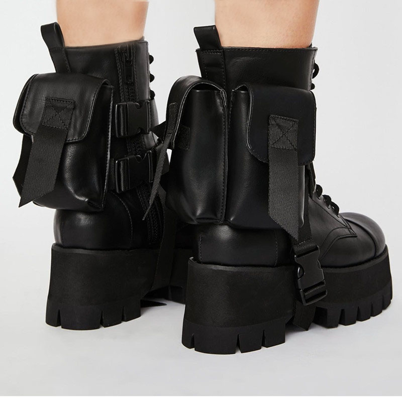 New Design 2020 Arrival Motorcycle Women's Handsome Lace Up Thick-soled Black Shoes Half Boots 1b45