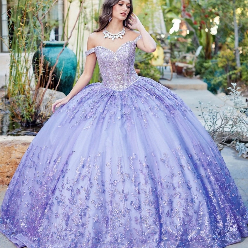 Lavender Sparkly Sweetheart Ball Gown Quinceanera Dresses Beads Crystal Appliques Party Birthday Vestidos 15 De Sweet 16 Dress